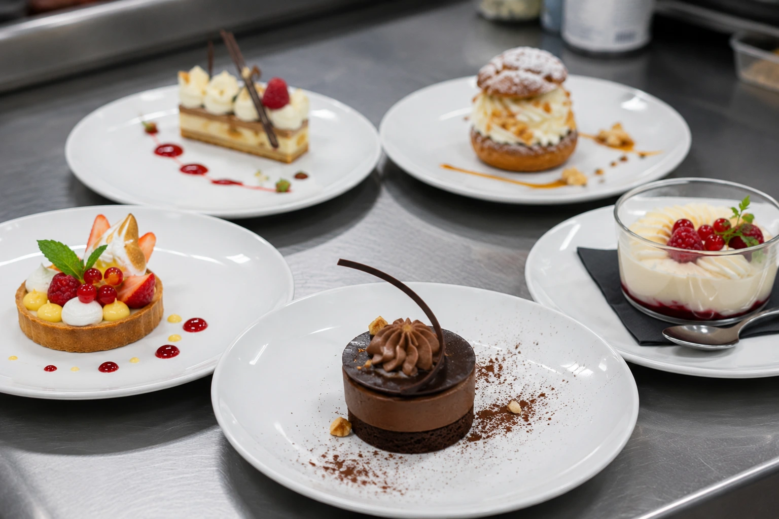 Desserts pâtisserie professionnelle dressés à l'assiette